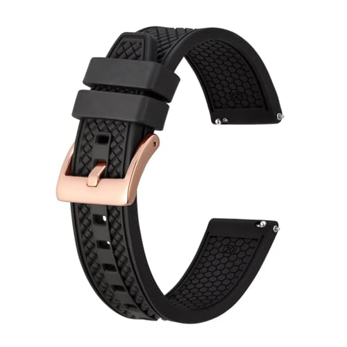 MILNBJK Jeniko Fluorkautschuk-Uhrenarmband, 18 Mm, 20 Mm, 22 Mm, Gummi-Schnellverschluss-Armband For Herren Und Damen, Sportuhrenarmband (Color : Black-Rosegold, Size : 20mm) von MILNBJK