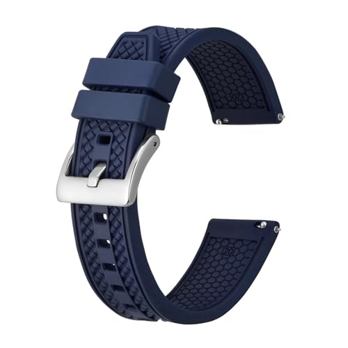 MILNBJK Jeniko Fluorkautschuk-Uhrenarmband, 18 Mm, 20 Mm, 22 Mm, Gummi-Schnellverschluss-Armband For Herren Und Damen, Sportuhrenarmband (Color : Blue-Silver Buckle, Size : 18mm) von MILNBJK