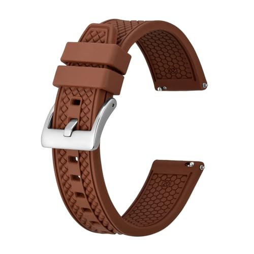 MILNBJK Jeniko Fluorkautschuk-Uhrenarmband, 18 Mm, 20 Mm, 22 Mm, Gummi-Schnellverschluss-Armband For Herren Und Damen, Sportuhrenarmband (Color : Brown-Silver Buckle, Size : 18mm) von MILNBJK