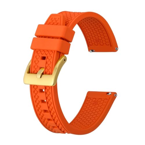 MILNBJK Jeniko Fluorkautschuk-Uhrenarmband, 18 Mm, 20 Mm, 22 Mm, Gummi-Schnellverschluss-Armband For Herren Und Damen, Sportuhrenarmband (Color : Orange-Gold Buckle, Size : 18mm) von MILNBJK