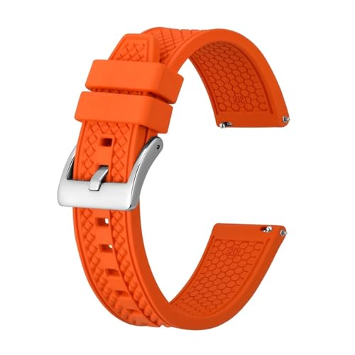 MILNBJK Jeniko Fluorkautschuk-Uhrenarmband, 18 Mm, 20 Mm, 22 Mm, Gummi-Schnellverschluss-Armband For Herren Und Damen, Sportuhrenarmband (Color : Orange-Silver Buckle, Size : 18mm) von MILNBJK