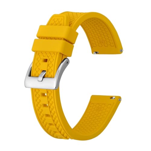 MILNBJK Jeniko Fluorkautschuk-Uhrenarmband, 18 Mm, 20 Mm, 22 Mm, Gummi-Schnellverschluss-Armband For Herren Und Damen, Sportuhrenarmband (Color : Yellow-Silver Buckle, Size : 18mm) von MILNBJK