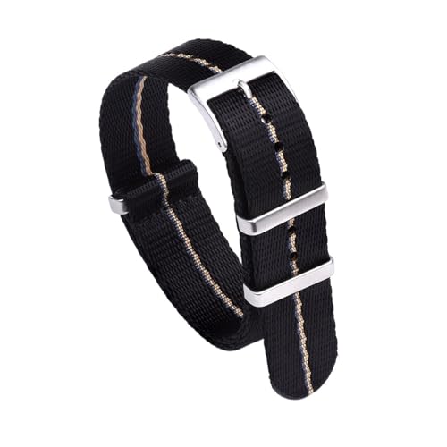 MILNBJK Jeniko Glattes Nylonband 20 Mm 22 Mm Armband Dornschließe Sicherheitsgurt Uhrenarmbänder For Herrenuhrenzubehör (Color : Black-Blue Khaki, Size : 20mm) von MILNBJK