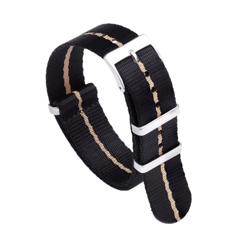 MILNBJK Jeniko Glattes Nylonband 20 Mm 22 Mm Armband Dornschließe Sicherheitsgurt Uhrenarmbänder For Herrenuhrenzubehör (Color : Black-Khaki, Size : 20mm) von MILNBJK