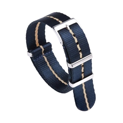 MILNBJK Jeniko Glattes Nylonband 20 Mm 22 Mm Armband Dornschließe Sicherheitsgurt Uhrenarmbänder For Herrenuhrenzubehör (Color : Blue-Khaki, Size : 20mm) von MILNBJK