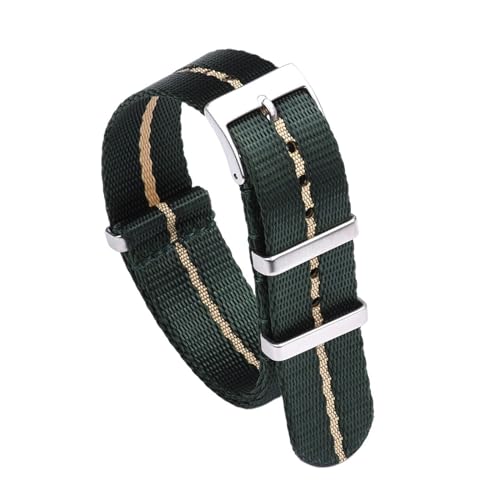 MILNBJK Jeniko Glattes Nylonband 20 Mm 22 Mm Armband Dornschließe Sicherheitsgurt Uhrenarmbänder For Herrenuhrenzubehör (Color : Green-Khaki, Size : 22mm) von MILNBJK