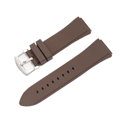 MILNBJK Jeniko Gummi-Silikon-Armband, Wasserdichter Gürtel, Kompatibel Mit GUESS Uhrenarmband, Faltschließe, Zubehör (Color : Brown Silver Buckle, Size : 27mm) von MILNBJK