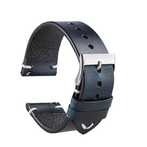 MILNBJK Jeniko Handgefertigtes Armband Aus Echtem Ölwachs-Leder, 18 Mm, 20 Mm, 22 Mm, Farbwechselnde Oberschicht Aus Rindsleder, Schnellverschluss-Uhrenarmbänder (Color : Dark blue, Size : 18mm) von MILNBJK