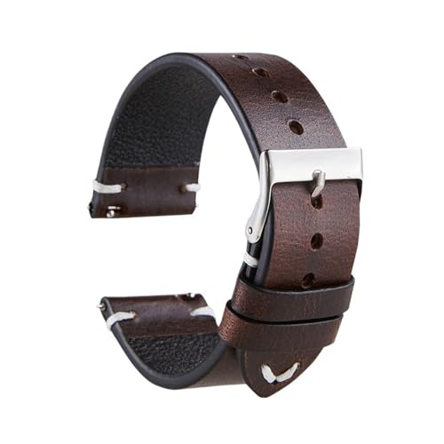 MILNBJK Jeniko Handgefertigtes Armband Aus Echtem Ölwachs-Leder, 18 Mm, 20 Mm, 22 Mm, Farbwechselnde Oberschicht Aus Rindsleder, Schnellverschluss-Uhrenarmbänder (Color : Dark brown, Size : 22mm) von MILNBJK