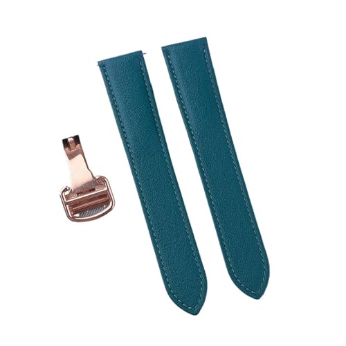 MILNBJK Jeniko Handgefertigtes Schnellverschluss-Lederarmband Aus Ziegenleder, Kompatibel Mit Der Cartier Tank London Herren-Damenuhr (Color : Peacock green rose, Size : 20) von MILNBJK