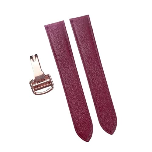 MILNBJK Jeniko Handgefertigtes Schnellverschluss-Lederarmband Aus Ziegenleder, Kompatibel Mit Der Cartier Tank London Herren-Damenuhr (Color : Wine red rose, Size : 17) von MILNBJK