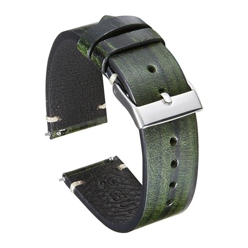 MILNBJK Jeniko Handgefertigtes Uhrenarmband Aus Rindsleder, 5 Farben Erhältlich, Vintage-Farbkorn-Uhrenarmband, 18 Mm, 20 Mm, 22 Mm, Armband-Zubehör (Color : Green, Size : 18mm) von MILNBJK