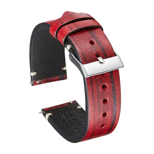 MILNBJK Jeniko Handgefertigtes Uhrenarmband Aus Rindsleder, 5 Farben Erhältlich, Vintage-Farbkorn-Uhrenarmband, 18 Mm, 20 Mm, 22 Mm, Armband-Zubehör (Color : Red, Size : 20mm) von MILNBJK