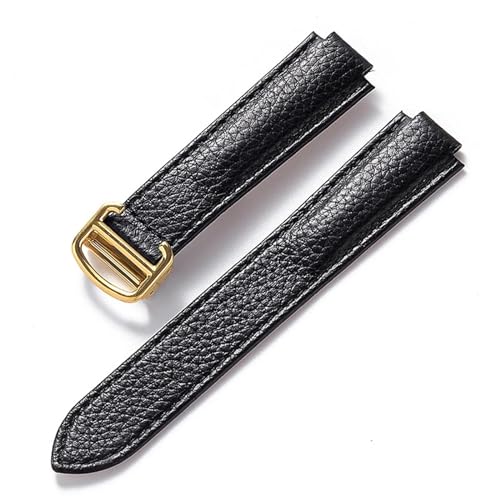 MILNBJK Jeniko Kompatibel Mit Cartier Blue Balloon Strap, Lychee Grain Rindsleder, Weichem Lederarmband, Faltzubehör Aus Leder For Herren Und Damen (Color : Black gold buckle, Size : 20x12mm) von MILNBJK