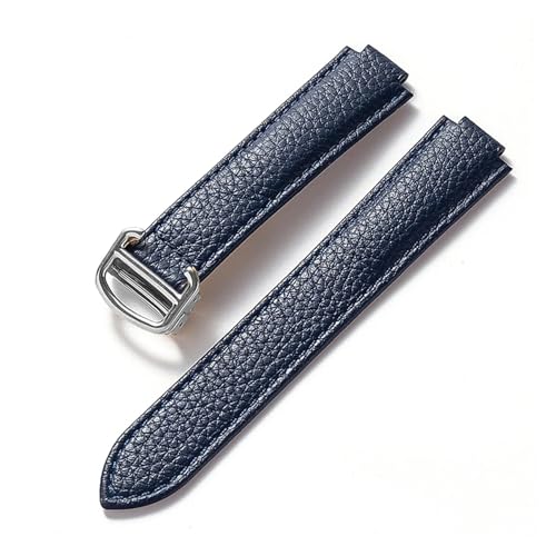 MILNBJK Jeniko Kompatibel Mit Cartier Blue Balloon Strap, Lychee Grain Rindsleder, Weichem Lederarmband, Faltzubehör Aus Leder For Herren Und Damen (Color : Dark blue, Size : 16x9mm) von MILNBJK