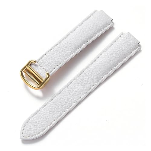 MILNBJK Jeniko Kompatibel Mit Cartier Blue Balloon Strap, Lychee Grain Rindsleder, Weichem Lederarmband, Faltzubehör Aus Leder For Herren Und Damen (Color : White gold buckle, Size : 14x8mm) von MILNBJK