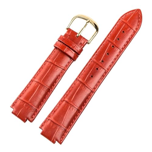 MILNBJK Jeniko Kompatibel Mit Cartier-Uhren, Ledergürtel, Herren- Und Damenuhr, Konvex, Lila-braun, Kalbsleder, 14 Mm, 16 Mm, Uhrenzubehör (Color : Red gold buckle, Size : 16x9mm) von MILNBJK