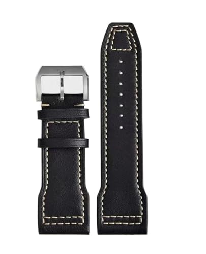 MILNBJK Jeniko Kompatibel Mit IWC-Fliegeruhren IW328203 IW500107 Portugieser Serie 20 Mm 21 Mm 22 Mm Echtlederarmband Braun Schwarz Armband (Color : Black White Line, Size : 20mm) von MILNBJK