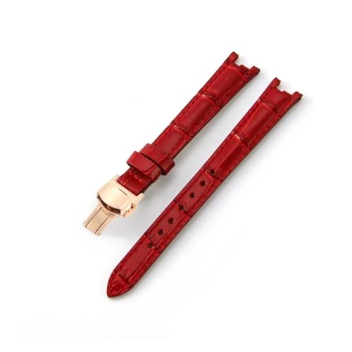 MILNBJK Jeniko Kompatibel Mit Tissot 1853 Echtleder Rindsleder Wasserdichte Uhrenarmbänder Damen T094 Flamenco T094210 Konkave Schnittstelle Zubehör 12 Mm (Color : Red(ZJ)-Rose, Size : 12mm) von MILNBJK