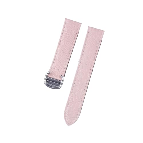 MILNBJK Jeniko Krokodilleder-Uhrenarmband, Kompatibel Mit Cartier Tank London Solo, Herren-Damen-Leder-Uhrenarmband, 16 Mm, 17 Mm, 18 Mm, 19 Mm, 20 Mm (Color : Pink silver buckle, Size : 13) von MILNBJK