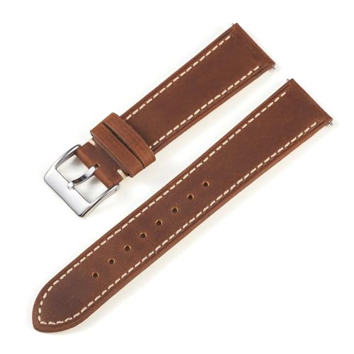 MILNBJK Jeniko Leder-Uhrenarmband, 18 Mm, 20 Mm, 22 Mm, Genarbtes Leder-Uhrenarmband, Schnellverschluss-Armband, Gürtel For Herren (Color : Dark brown, Size : 20mm) von MILNBJK