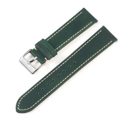 MILNBJK Jeniko Leder-Uhrenarmband, 18 Mm, 20 Mm, 22 Mm, Genarbtes Leder-Uhrenarmband, Schnellverschluss-Armband, Gürtel For Herren (Color : Green, Size : 18mm) von MILNBJK