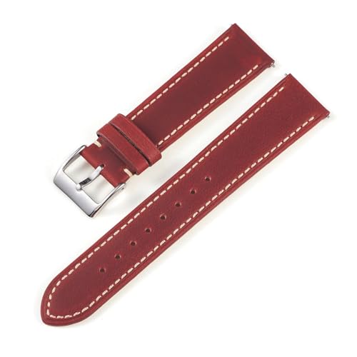 MILNBJK Jeniko Leder-Uhrenarmband, 18 Mm, 20 Mm, 22 Mm, Genarbtes Leder-Uhrenarmband, Schnellverschluss-Armband, Gürtel For Herren (Color : Red, Size : 22mm) von MILNBJK