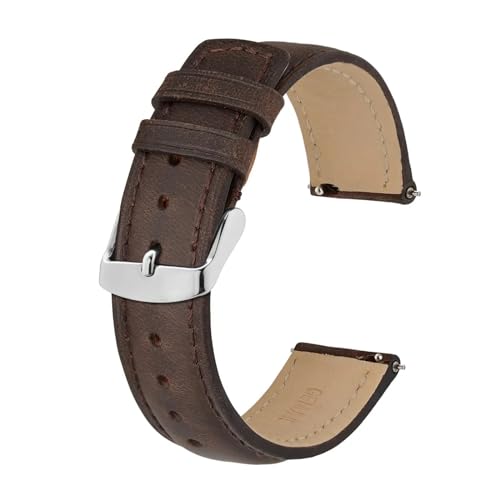 MILNBJK Jeniko Leder-Uhrenarmband, Weiches Material, Armband, 14 Mm, 16 Mm, 18 Mm, 19 Mm, 20 Mm, 21 Mm, 22 Mm, 23 Mm, 24 Mm, Schnellverschluss (Color : Brown, Size : 21mm) von MILNBJK