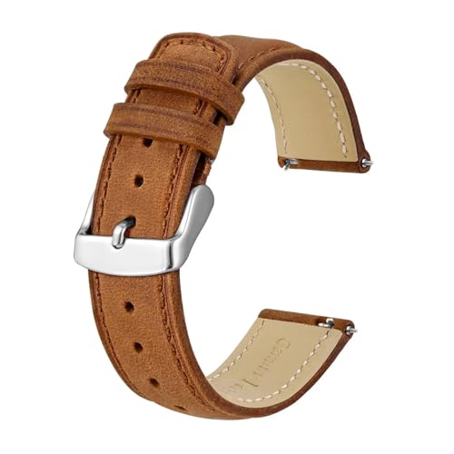 MILNBJK Jeniko Leder-Uhrenarmband, Weiches Material, Armband, 14 Mm, 16 Mm, 18 Mm, 19 Mm, 20 Mm, 21 Mm, 22 Mm, 23 Mm, 24 Mm, Schnellverschluss (Color : Tan, Size : 14mm) von MILNBJK