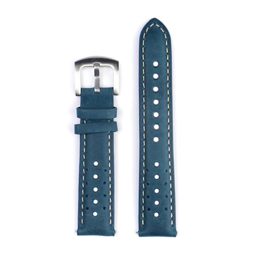 MILNBJK Jeniko Leder Uhrenarmband 20mm 22mm Retro Handgemachtes Poröses Armband Khaki Braun Armband Gürtel 18 19 20 22mm Uhrenzubehör (Color : Blue, Size : 18mm) von MILNBJK