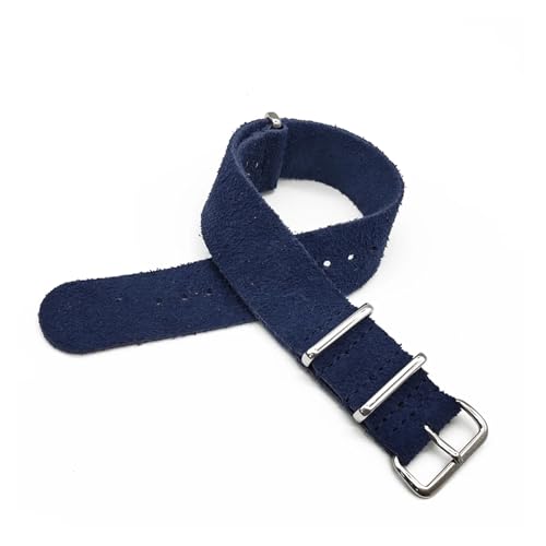 MILNBJK Jeniko Leder-Vintage-Armbänder, 20 Mm, 22 Mm, Wildleder-Uhrenarmbänder, Ersatz For Uhrenzubehör (Color : Navy Blue, Size : 20mm) von MILNBJK