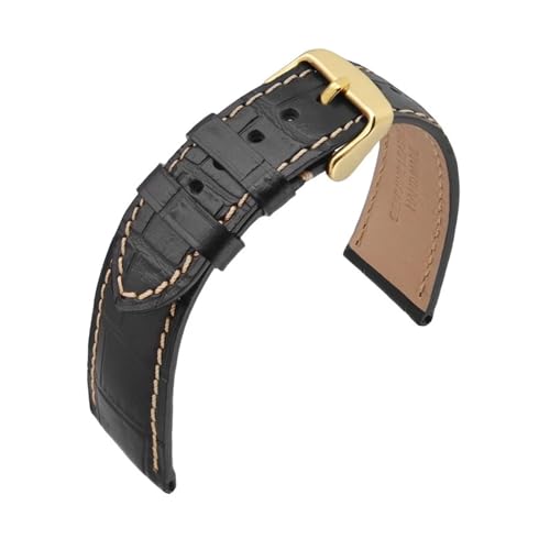 MILNBJK Jeniko Lederarmband 14mm 18mm 19mm 20mm 21mm 22mm Alligator Geprägtes Uhrenarmband Goldschnalle Herren Damen Armband (Color : Black(Beige Line), Size : 21mm) von MILNBJK