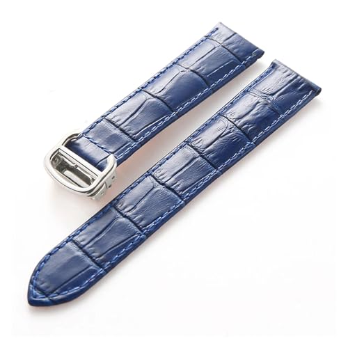 MILNBJK Jeniko Lederarmband Kompatibel Mit Cartier Tank Solo Armband Rindsleder 22 Mm Herren- Und Damen-Uhrenarmband Mit Faltschließe, Zubehör (Color : Blue, Size : 16mm) von MILNBJK