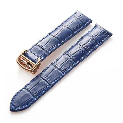 MILNBJK Jeniko Lederarmband Kompatibel Mit Cartier Tank Solo Armband Rindsleder 22 Mm Herren- Und Damen-Uhrenarmband Mit Faltschließe, Zubehör (Color : Blue rose buckle, Size : 19mm) von MILNBJK