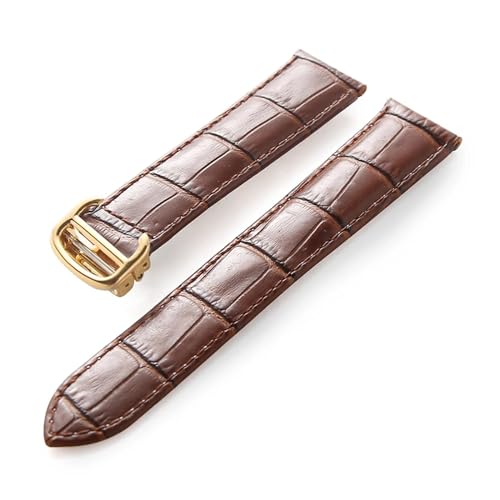 MILNBJK Jeniko Lederarmband Kompatibel Mit Cartier Tank Solo Armband Rindsleder 22 Mm Herren- Und Damen-Uhrenarmband Mit Faltschließe, Zubehör (Color : Brown gold buckle, Size : 18mm) von MILNBJK