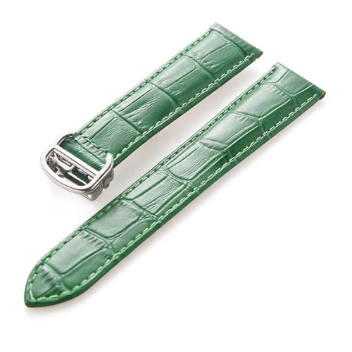 MILNBJK Jeniko Lederarmband Kompatibel Mit Cartier Tank Solo Armband Rindsleder 22 Mm Herren- Und Damen-Uhrenarmband Mit Faltschließe, Zubehör (Color : Green, Size : 21mm) von MILNBJK