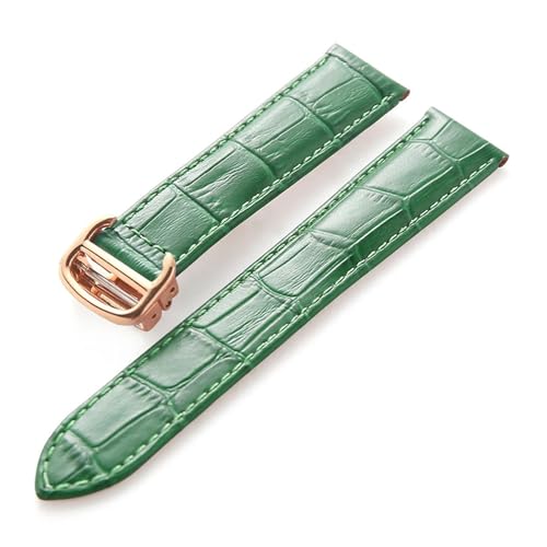 MILNBJK Jeniko Lederarmband Kompatibel Mit Cartier Tank Solo Armband Rindsleder 22 Mm Herren- Und Damen-Uhrenarmband Mit Faltschließe, Zubehör (Color : Green rose buckle, Size : 14mm) von MILNBJK