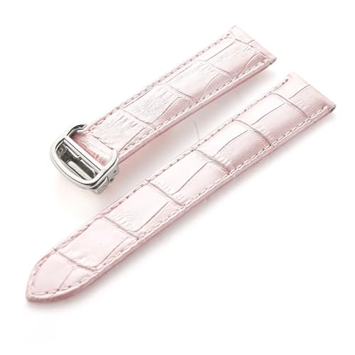 MILNBJK Jeniko Lederarmband Kompatibel Mit Cartier Tank Solo Armband Rindsleder 22 Mm Herren- Und Damen-Uhrenarmband Mit Faltschließe, Zubehör (Color : Pink, Size : 14mm) von MILNBJK