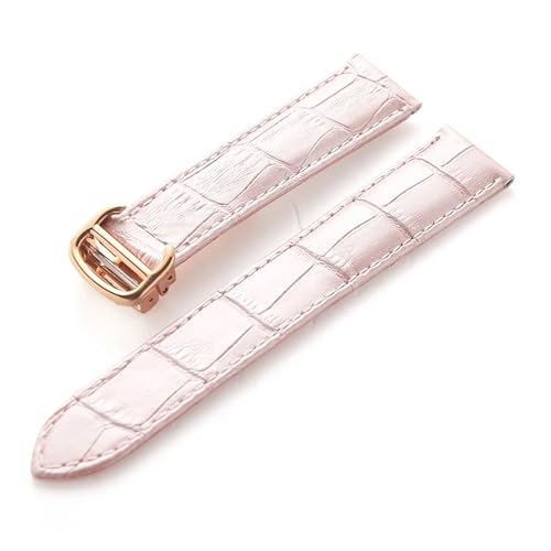 MILNBJK Jeniko Lederarmband Kompatibel Mit Cartier Tank Solo Armband Rindsleder 22 Mm Herren- Und Damen-Uhrenarmband Mit Faltschließe, Zubehör (Color : Pink rose buckle, Size : 13mm) von MILNBJK