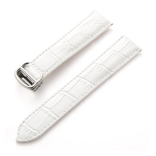 MILNBJK Jeniko Lederarmband Kompatibel Mit Cartier Tank Solo Armband Rindsleder 22 Mm Herren- Und Damen-Uhrenarmband Mit Faltschließe, Zubehör (Color : WHITE, Size : 13mm) von MILNBJK