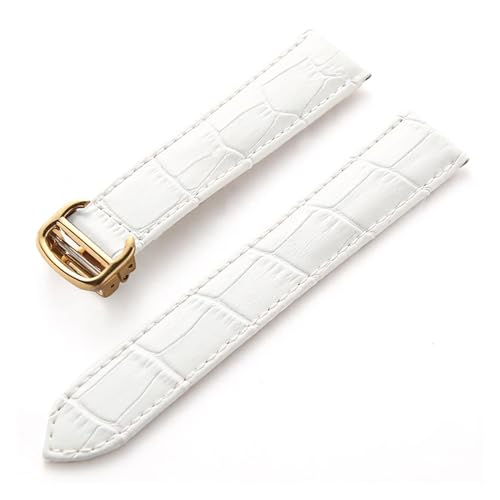 MILNBJK Jeniko Lederarmband Kompatibel Mit Cartier Tank Solo Armband Rindsleder 22 Mm Herren- Und Damen-Uhrenarmband Mit Faltschließe, Zubehör (Color : White gold buckle, Size : 19mm) von MILNBJK