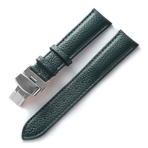 MILNBJK Jeniko Lederarmband Litchi Grain Leder Butterfly-Schnalle 14 16 18 20 22 Mm Armband Schwarz Braun Blau Uhrenzubehör (Color : Dark green, Size : 16mm) von MILNBJK