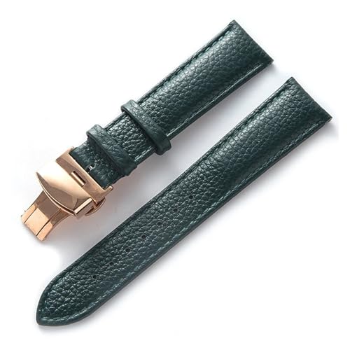 MILNBJK Jeniko Lederarmband Litchi Grain Leder Butterfly-Schnalle 14 16 18 20 22 Mm Armband Schwarz Braun Blau Uhrenzubehör (Color : Dark green rose, Size : 13mm) von MILNBJK