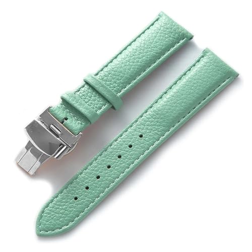 MILNBJK Jeniko Lederarmband Litchi Grain Leder Butterfly-Schnalle 14 16 18 20 22 Mm Armband Schwarz Braun Blau Uhrenzubehör (Color : Light blue, Size : 15mm) von MILNBJK