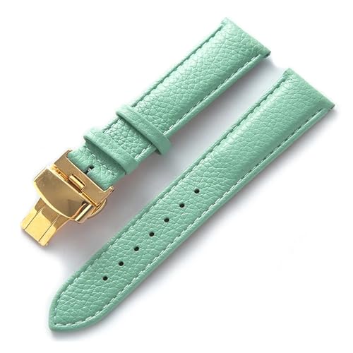 MILNBJK Jeniko Lederarmband Litchi Grain Leder Butterfly-Schnalle 14 16 18 20 22 Mm Armband Schwarz Braun Blau Uhrenzubehör (Color : Light blue gold, Size : 17mm) von MILNBJK