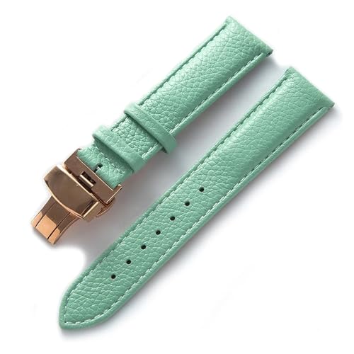 MILNBJK Jeniko Lederarmband Litchi Grain Leder Butterfly-Schnalle 14 16 18 20 22 Mm Armband Schwarz Braun Blau Uhrenzubehör (Color : Light blue rose, Size : 15mm) von MILNBJK