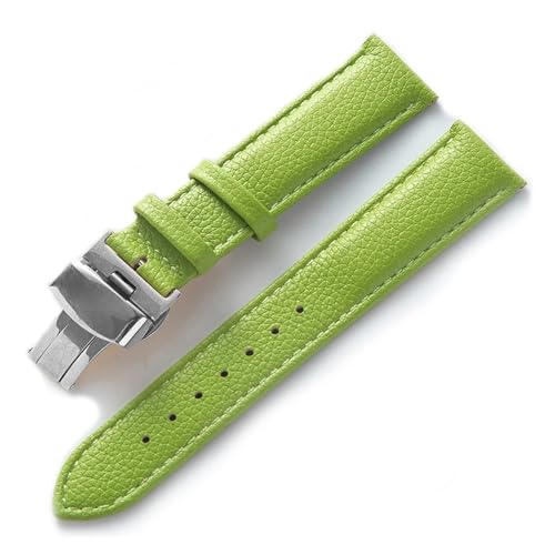 MILNBJK Jeniko Lederarmband Litchi Grain Leder Butterfly-Schnalle 14 16 18 20 22 Mm Armband Schwarz Braun Blau Uhrenzubehör (Color : Light green, Size : 13mm) von MILNBJK