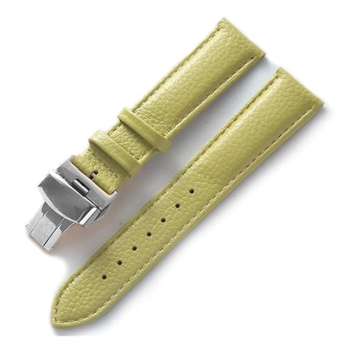 MILNBJK Jeniko Lederarmband Litchi Grain Leder Butterfly-Schnalle 14 16 18 20 22 Mm Armband Schwarz Braun Blau Uhrenzubehör (Color : Light yellow, Size : 13mm) von MILNBJK