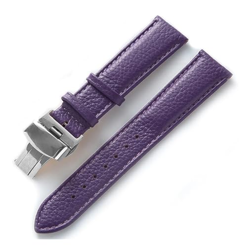 MILNBJK Jeniko Lederarmband Litchi Grain Leder Butterfly-Schnalle 14 16 18 20 22 Mm Armband Schwarz Braun Blau Uhrenzubehör (Color : Purple, Size : 13mm) von MILNBJK