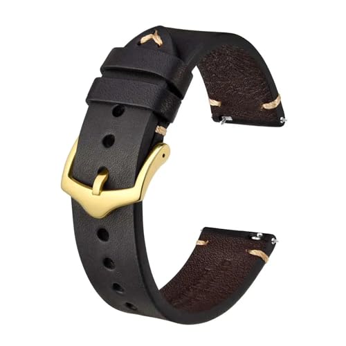 MILNBJK Jeniko Lederarmband for Herrenuhren, 18 mm, 20 mm, 22 mm, Schwarz, Braun, Grün, mit goldener Schnalle und Werkzeugstiften (Color : Black - Gold Buckle, Size : 22mm) von MILNBJK